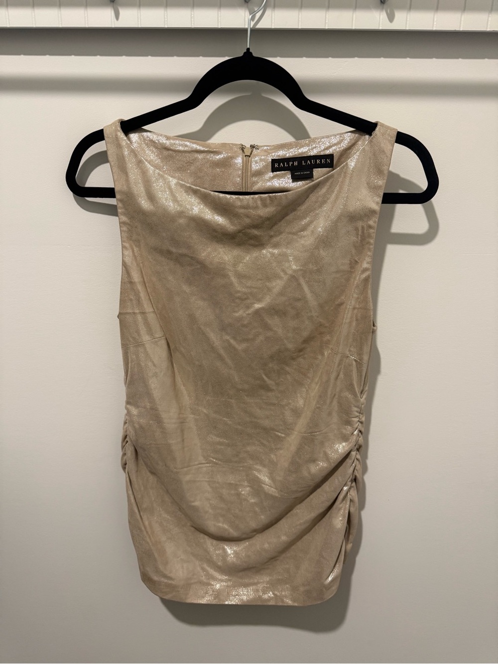 Ralph Lauren Metallic Cream 100% suede Ruched Sleeveless Camisole